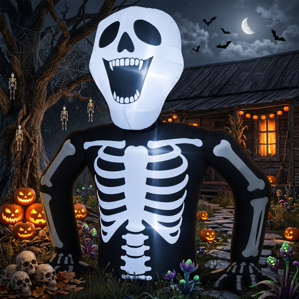 6 ft Inflatable Half Skull with 3 LED Lights, Black and Whit - view 2
