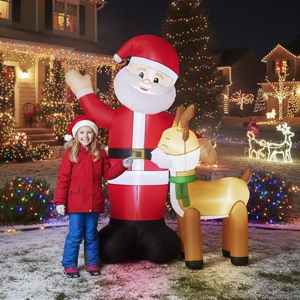 6.3 ft Inflatable Santa and Reindeer with LED Lights, Christ - view 2