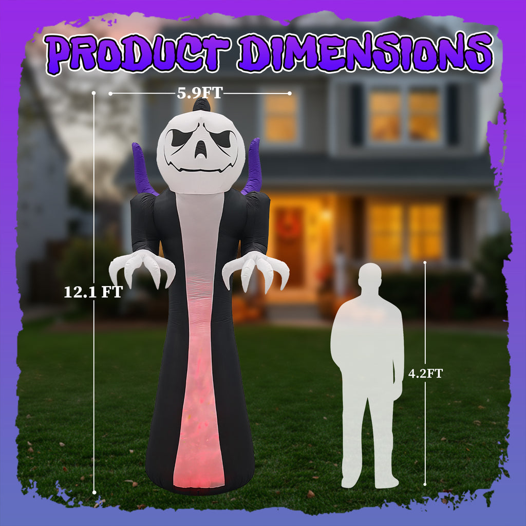 12 ft Inflatable Pumpkin-Head Grim Reaper with Flame Light,  - view 6
