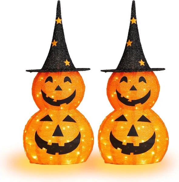 Collapsible Lighted Pumpkins 3 ft 2-Pack, Pop-Up Outdoor Hal - view 2