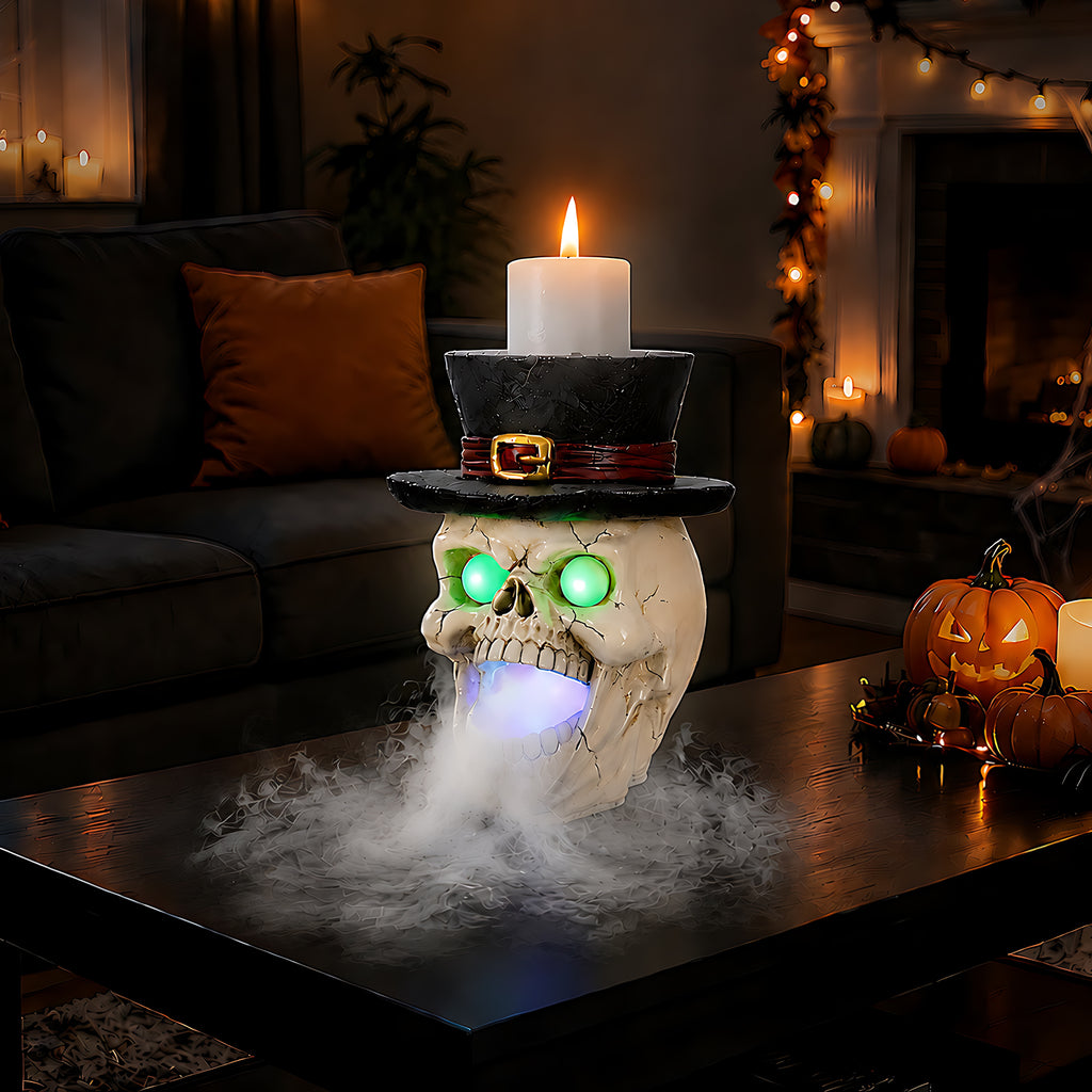 Light-Up Skull with Top Hat and Mist Maker, Spooky Halloween - view 3