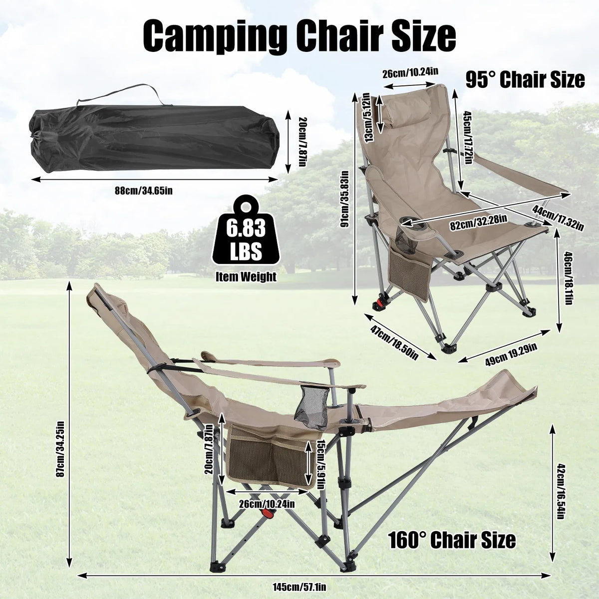 Reclining Camping Chair with Detachable Footrest, 4-Position - view 7