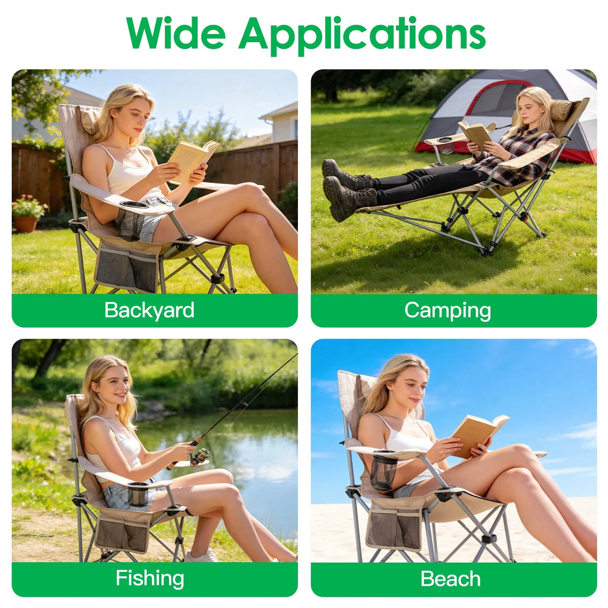 Reclining Camping Chair with Detachable Footrest, 4-Position - view 3