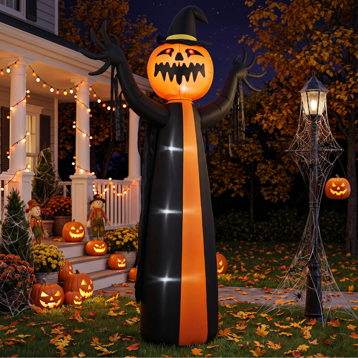 10 ft Inflatable Pumpkin Ghost in Cape with Rotating Head an - view 7