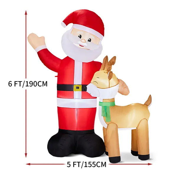 6.3 ft Inflatable Santa and Reindeer with LED Lights, Christ - view 3