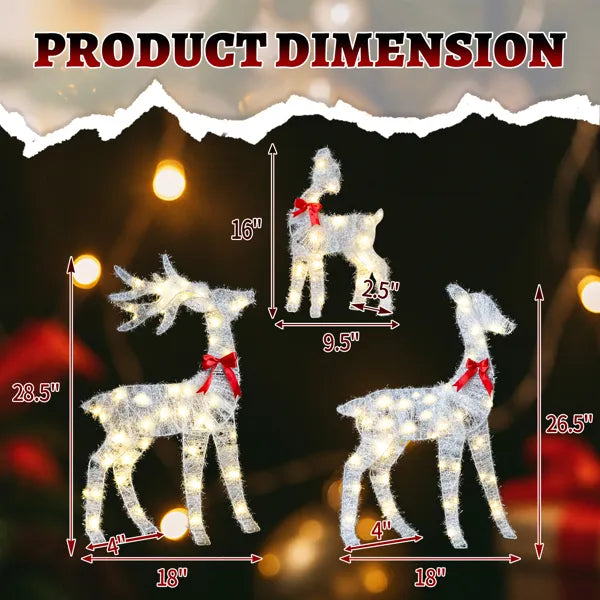 Lighted Tinsel Reindeer Family 3-Piece Set, Outdoor Christma - view 1