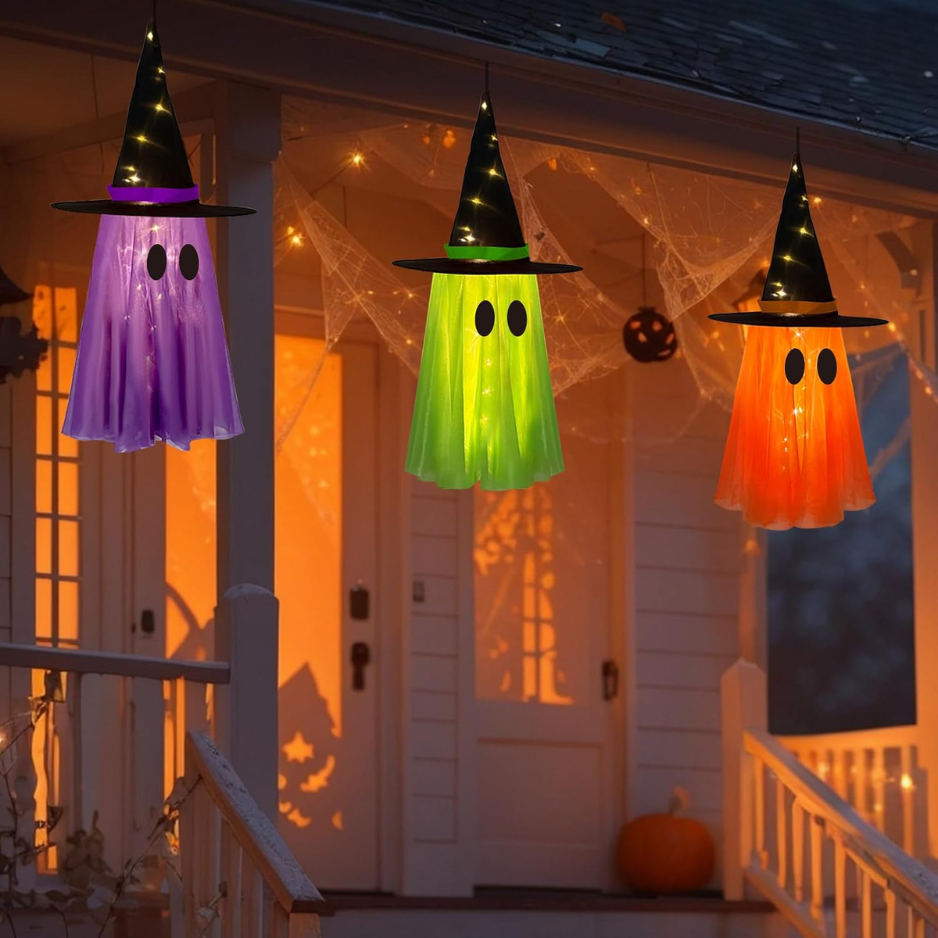 Light-Up Hanging Witch and Ghosts 3-Pack, Outdoor Halloween  - view 4