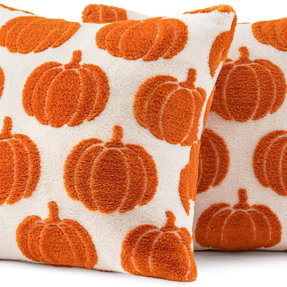 Pumpkin Throw Pillow Covers 18x18 Set of 2, Orange Fall Deco - view 3