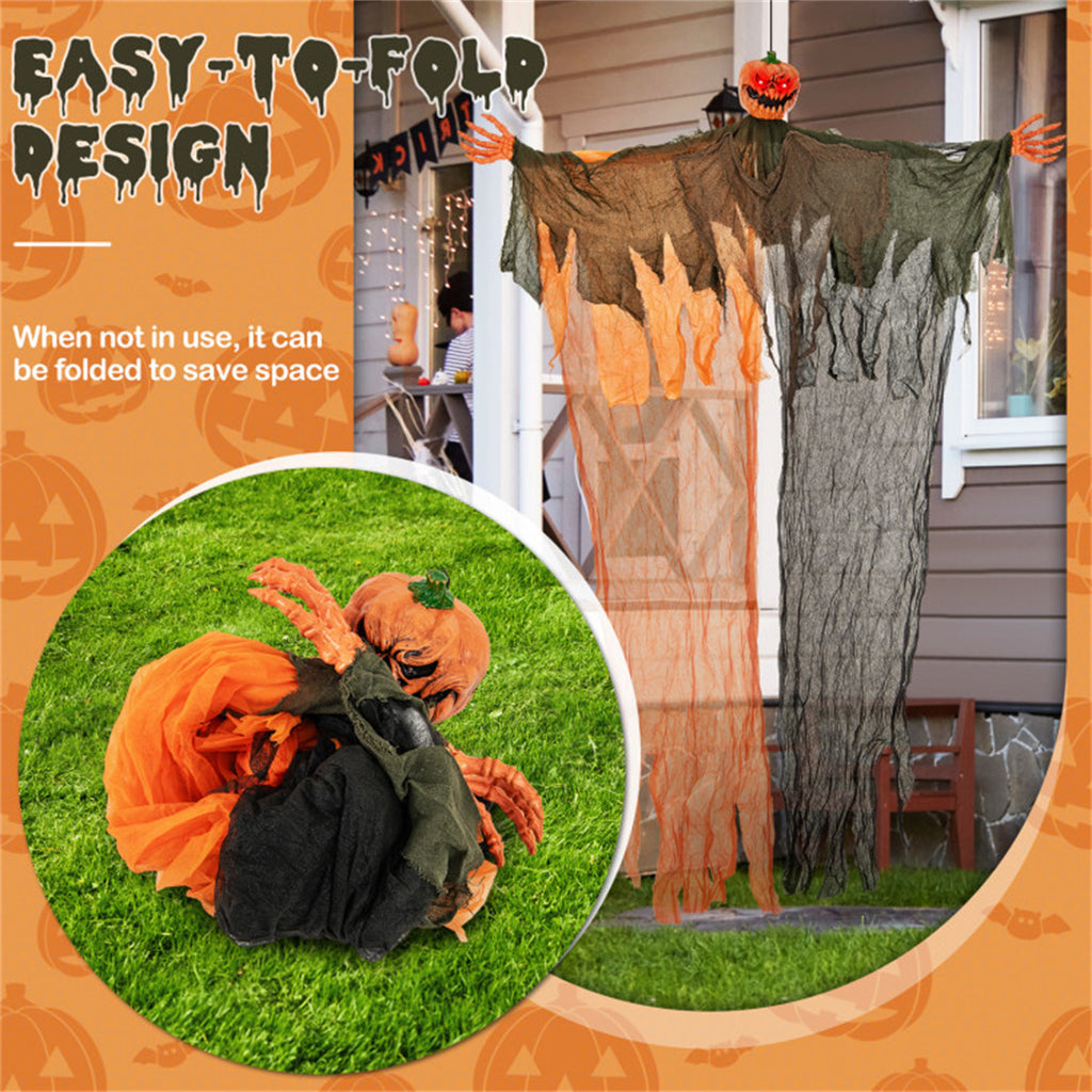 6 ft Hanging Pumpkin Ghost with Red LED Eyes and Poseable Ar - view 8