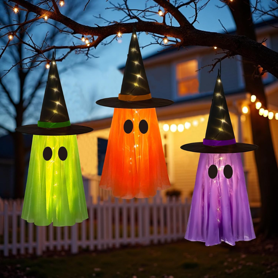 Light-Up Hanging Witch and Ghosts 3-Pack, Outdoor Halloween  - view 3