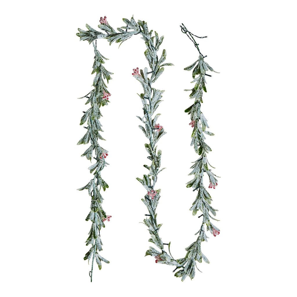 Lighted Olive Leaf Christmas Garland 9 ft with Red Berries,  - view 4