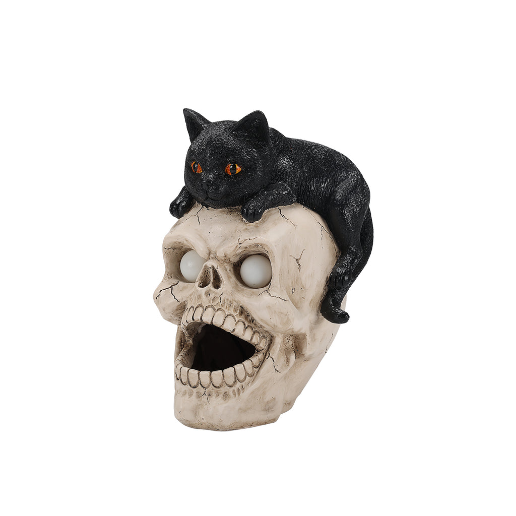 Black Cat Skull Statue with LED Light and Fog Mist Effect, H - view 7
