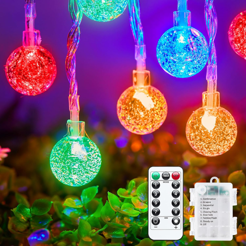 Multicolor Globe String Lights 33 ft 60 LED with Remote, Bat - view 1