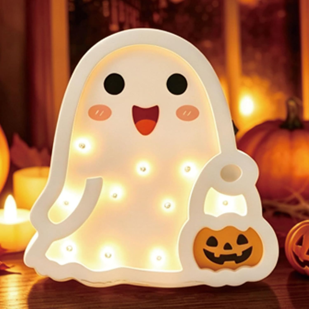 Light-Up Wooden Ghost Table Sign, Halloween Tabletop Decor f - view 3