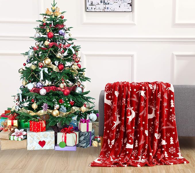 Velvet Reindeer Christmas Fleece Blanket 50x60 in, Soft Holi - view 3