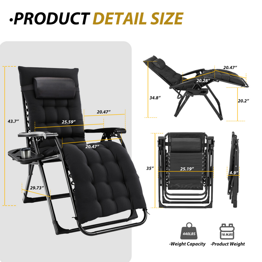 Zero Gravity Reclining Lounge Chair with Cup Holder, 440 lb  - view 4