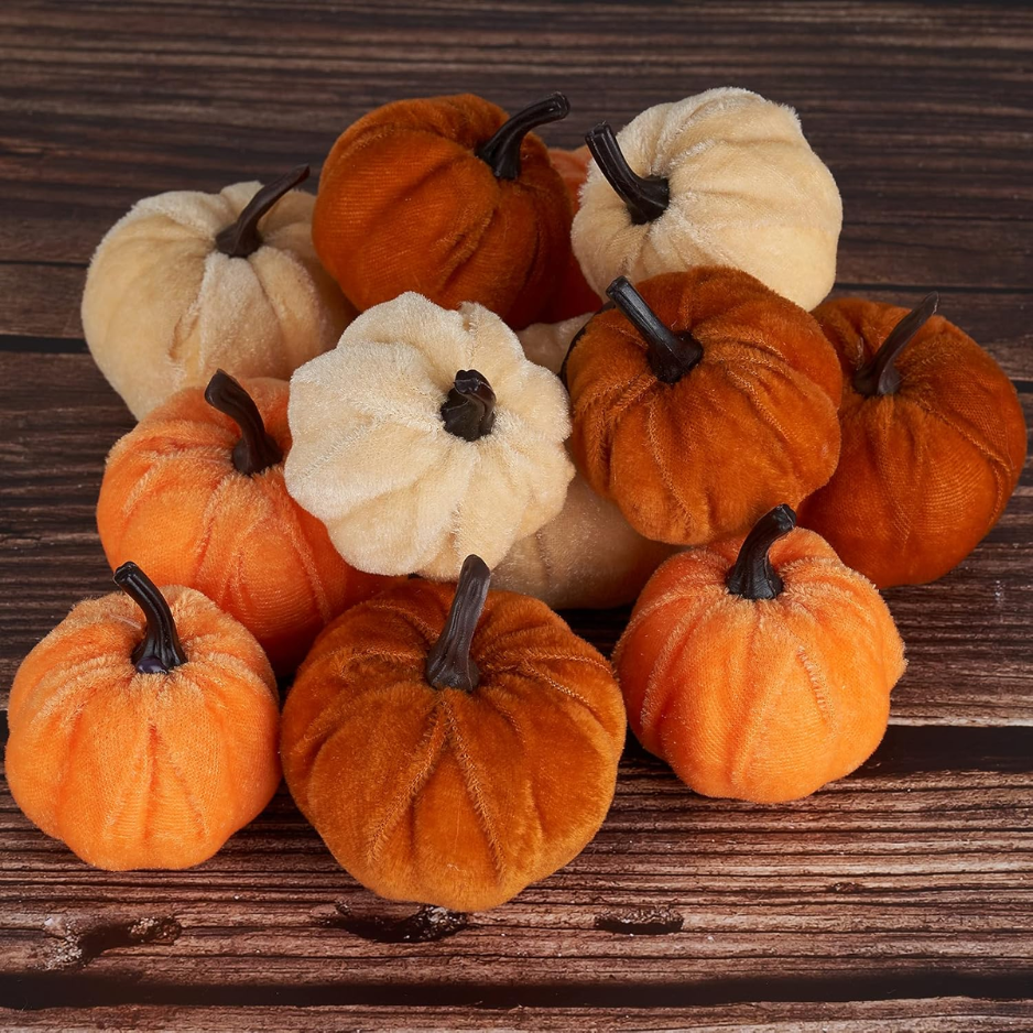 Velvet Pumpkins 12-Pack, Artificial Fall and Thanksgiving Ta - view 4