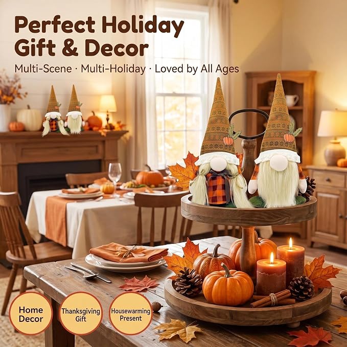 Pumpkin Gnome Figurines, Cute Fall and Thanksgiving Tabletop - view 2