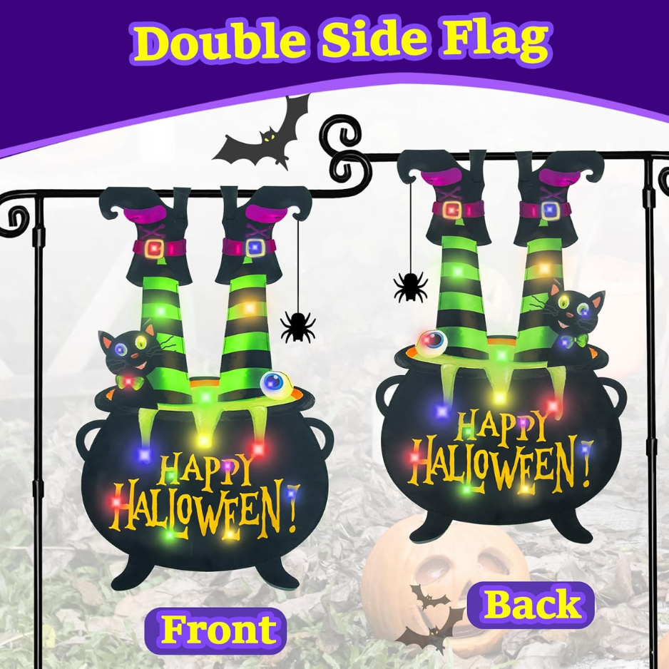 Lighted Halloween Garden Flag with Witch Feet, 12x18 in Yard - view 5
