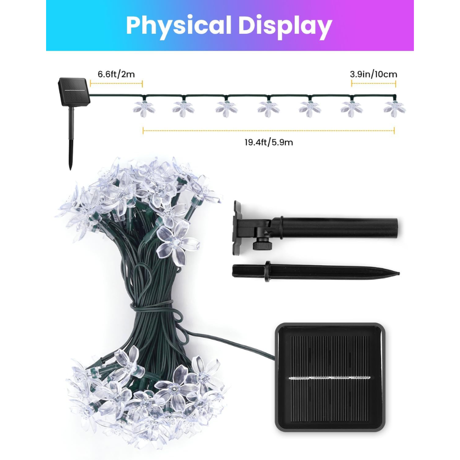 Flower Solar String Lights 60 LED, Waterproof Outdoor Fairy  - view 2