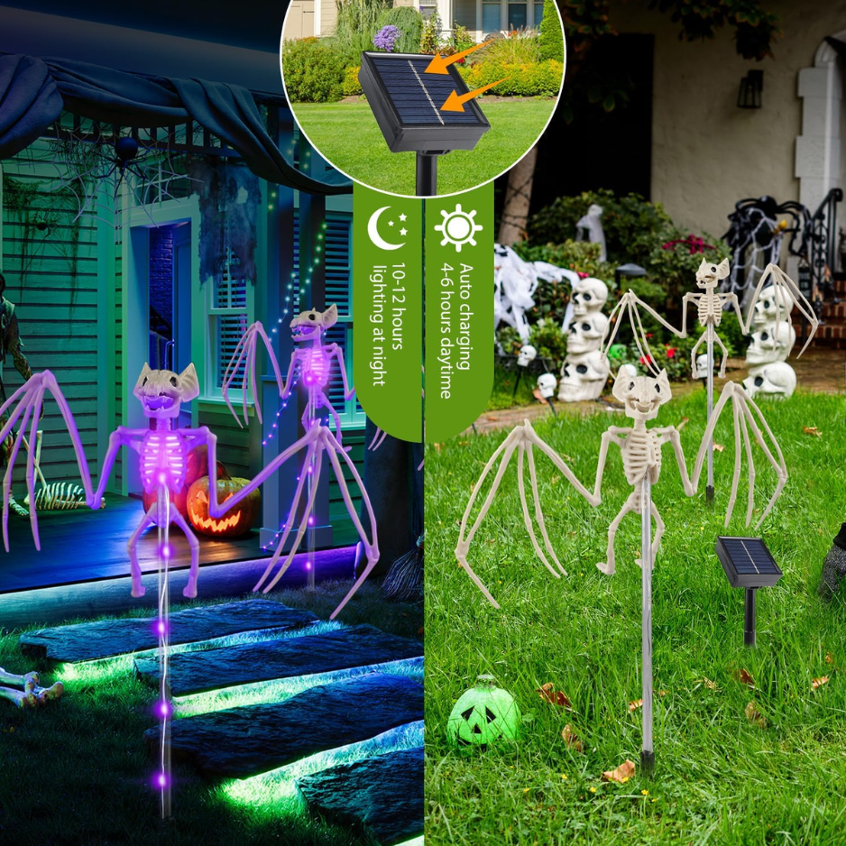 Solar Skeleton and Bat Garden Stake Lights 2-Pack, Outdoor H - view 2