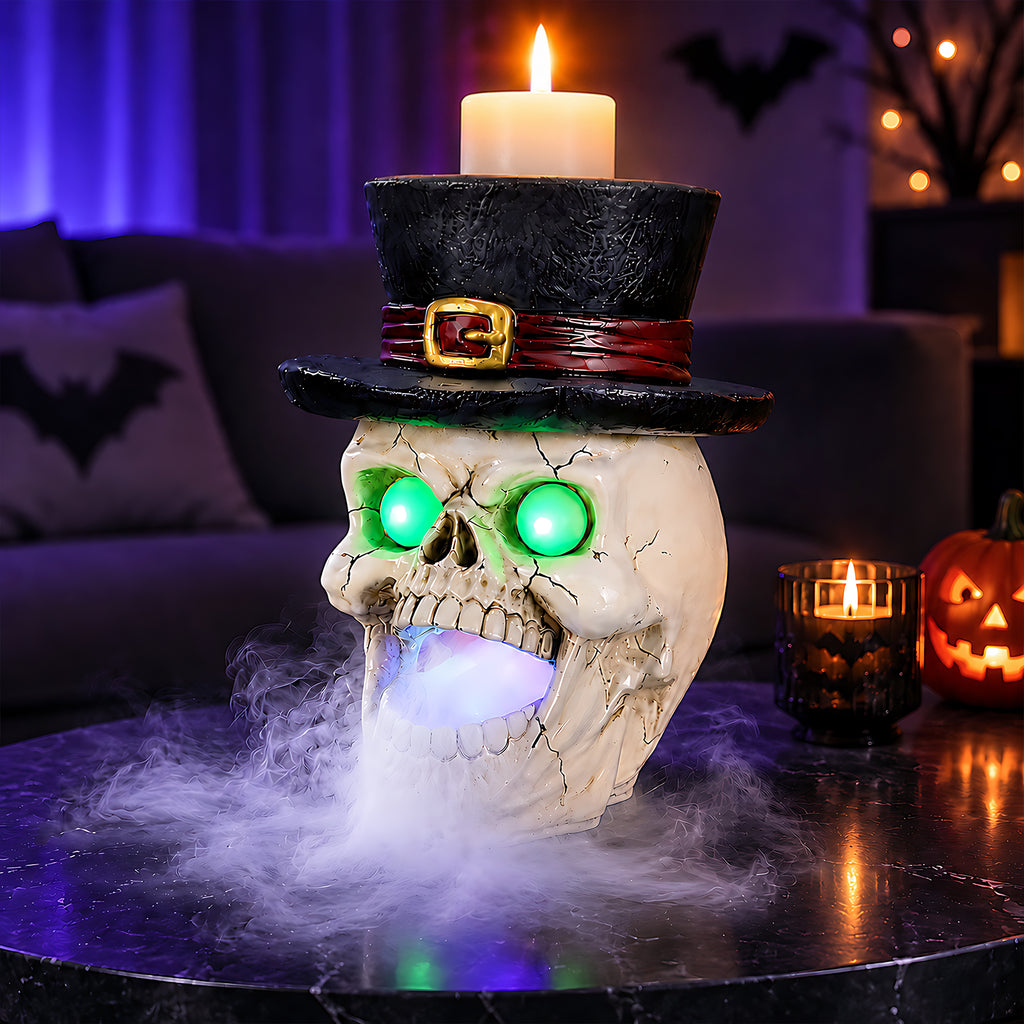 Light-Up Skull with Top Hat and Mist Maker, Spooky Halloween - view 5