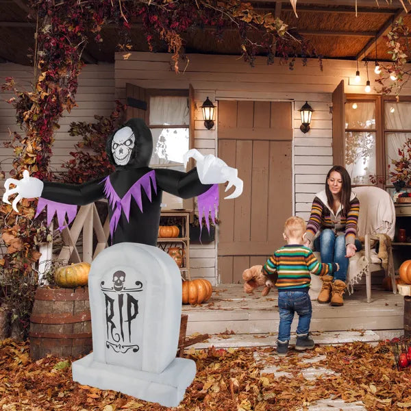 8 ft Inflatable Grim Reaper and Tombstones with LED Lights,  - view 1