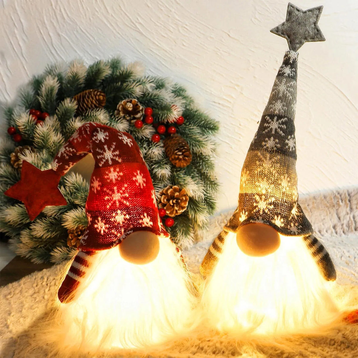 Lighted Christmas Gnome, Handmade Plush Scandinavian Tomte H - view 3