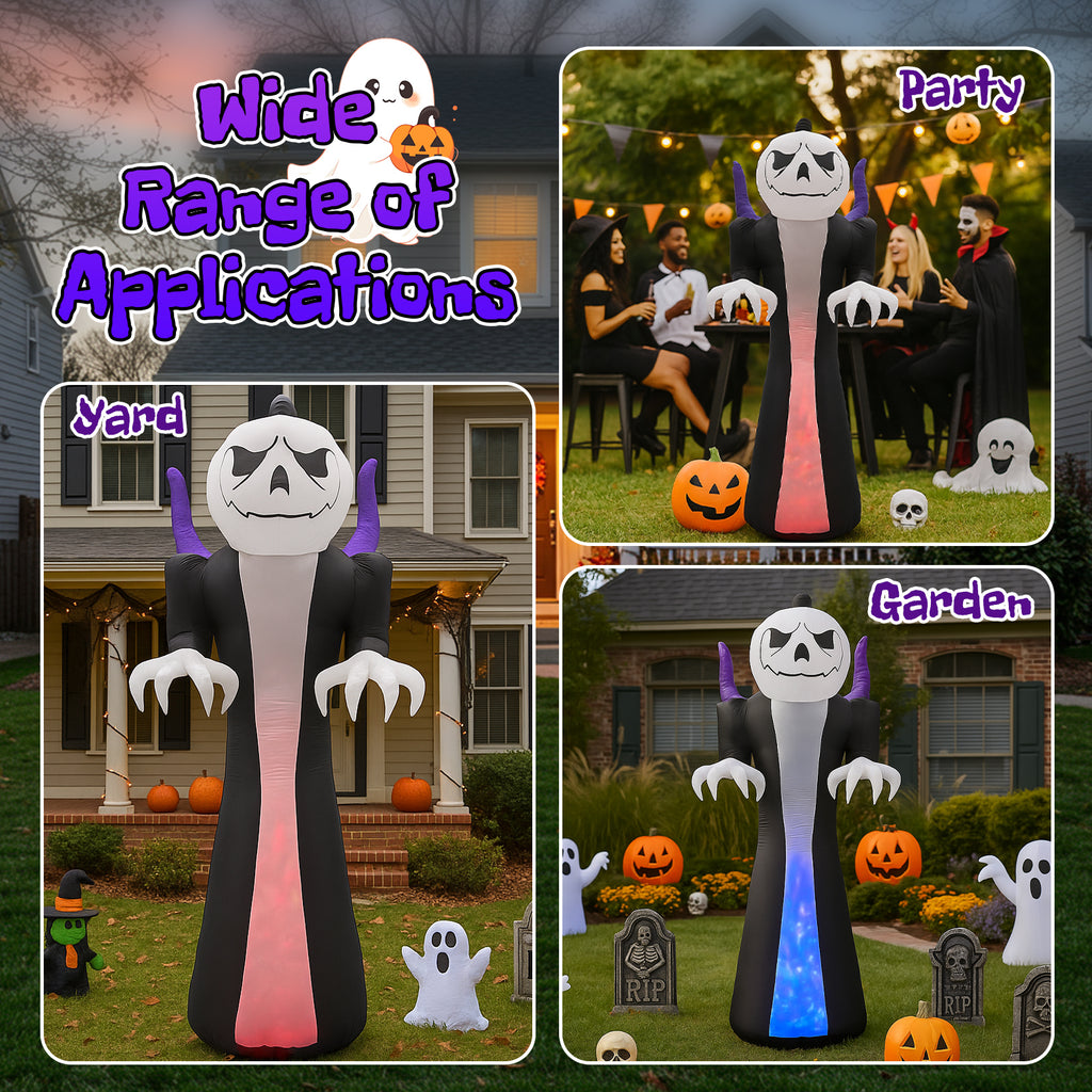 12 ft Inflatable Pumpkin-Head Grim Reaper with Flame Light,  - view 5