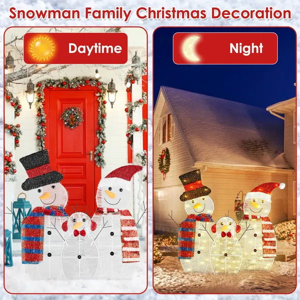 Lighted 2D Snowman Family Set of 3, 60 LED Outdoor Christmas - view 1