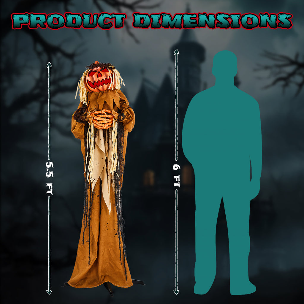 5.5 ft Animated Pumpkin Man with Glowing Head, Sound-Activat - view 1