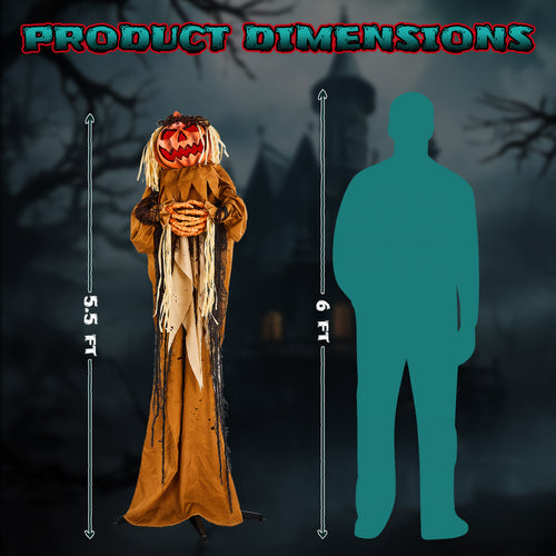 5.5 ft Animated Pumpkin Man with Glowing Head, Sound-Activat - view 1