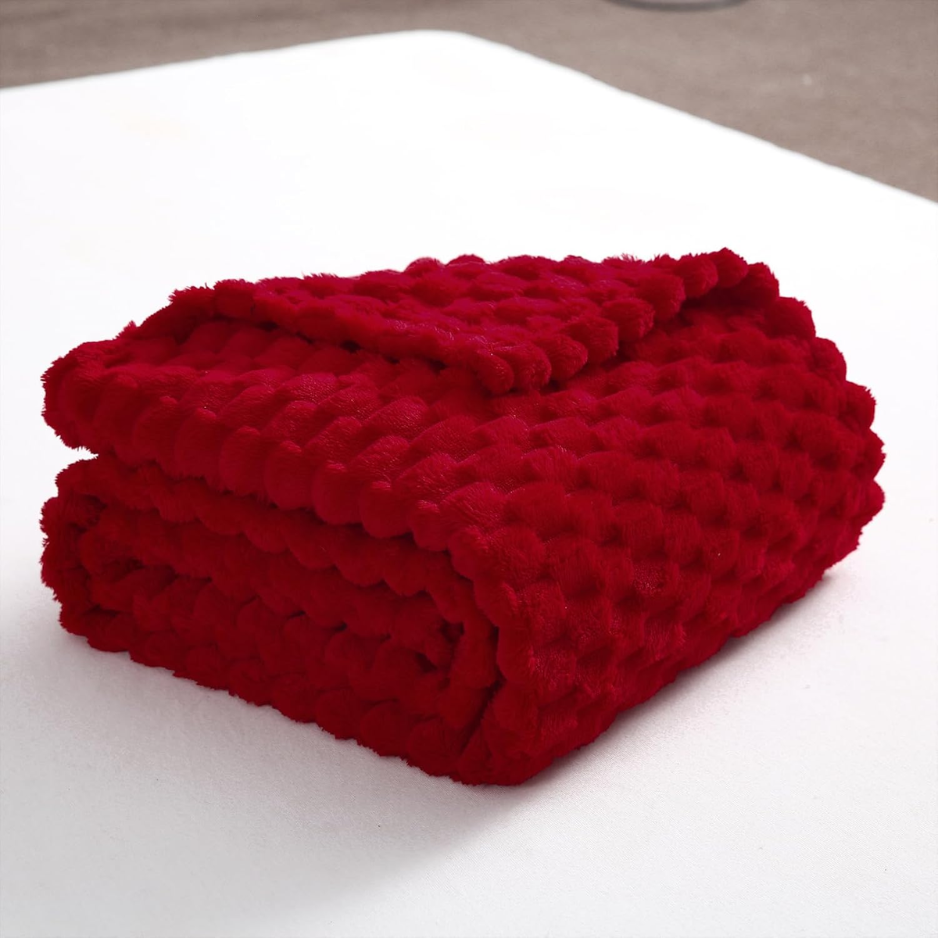 Fuzzy Jacquard Throw Blanket 50x60 in, Red, Soft Decorative  - view 1