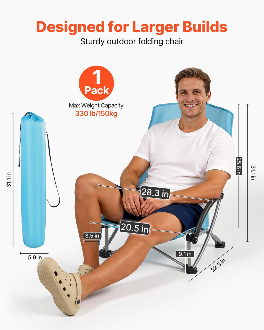 High Back Folding Beach and Camping Chair with Mesh Back, Cu - view 2