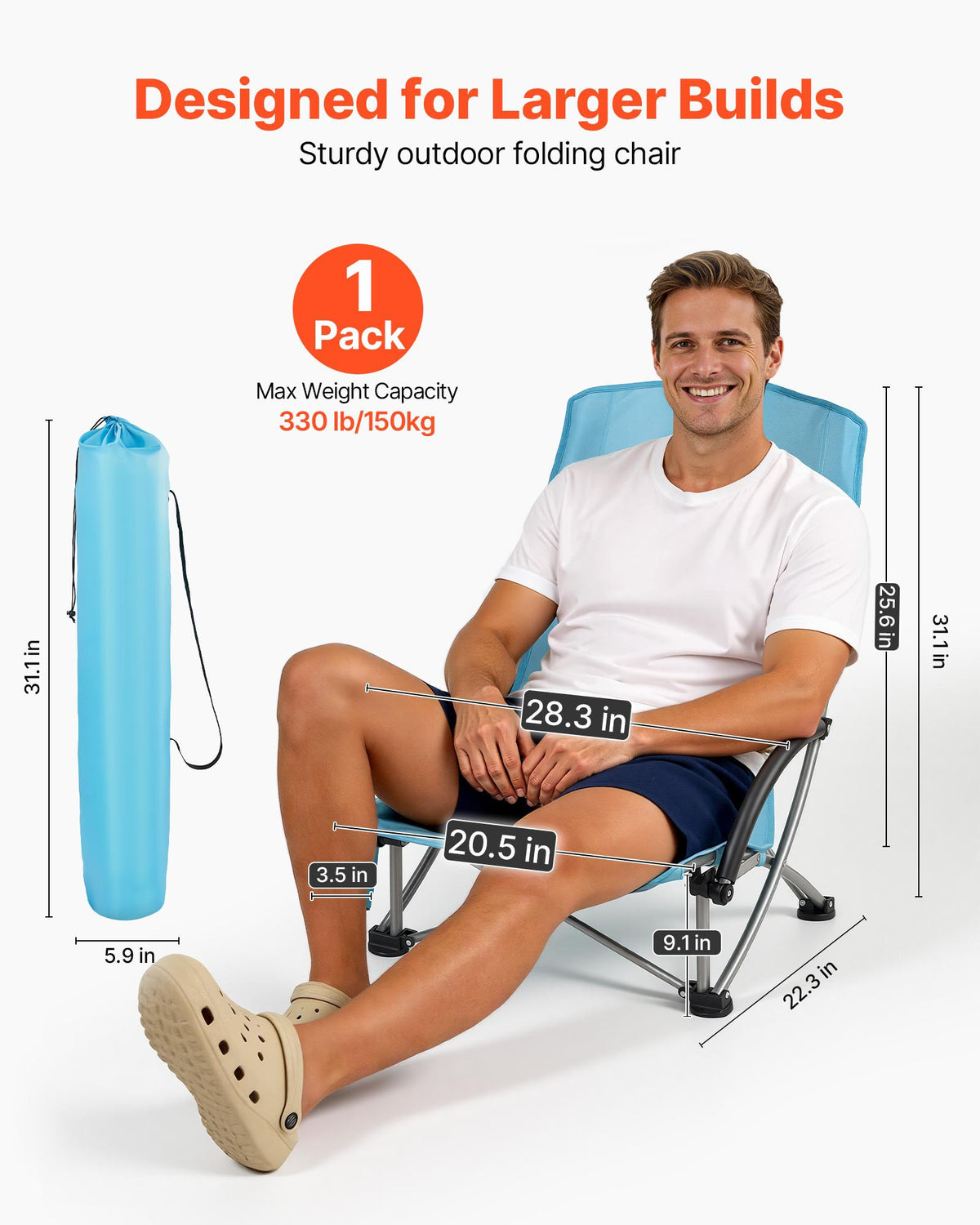 High Back Folding Beach and Camping Chair with Mesh Back, Cu - view 2