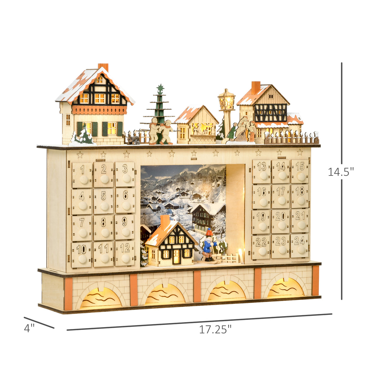 Light-Up Wooden Christmas Village Advent Calendar with Count - view 6