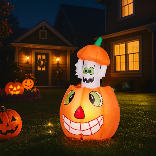2.8 ft Animated Inflatable Pumpkin Ghost with LED Lights, Ha - view 2
