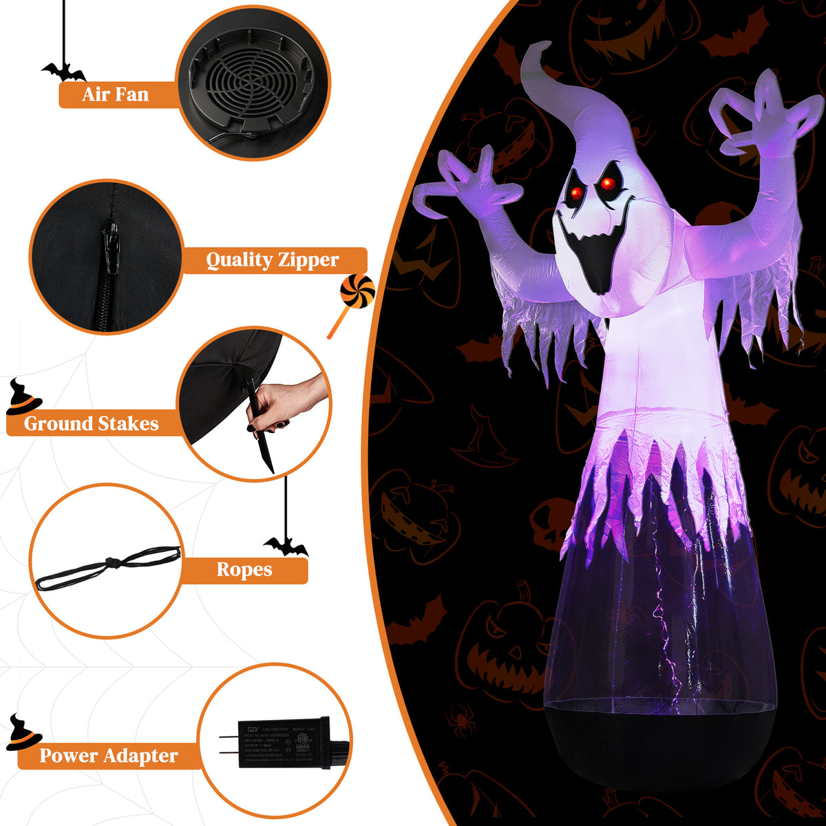 12 ft Inflatable Clear Ghost with LED and Stage Light, Hallo - view 1