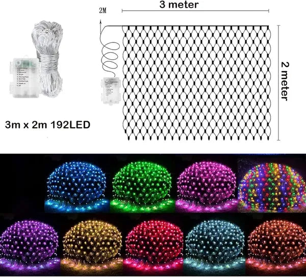 Christmas Net Lights 192 LED, 6.5x10 ft Battery Mesh Lights  - view 2
