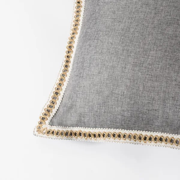 Linen Throw Pillow Covers 20x20 Set of 2, Burlap Trim Farmho - view 3