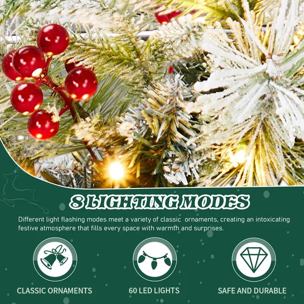 Pre-Lit Snow Flocked Christmas Wreaths 18 in 2-Pack, 60 Warm - view 4