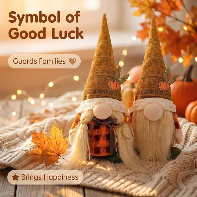 Pumpkin Gnome Figurines, Cute Fall and Thanksgiving Tabletop - view 1