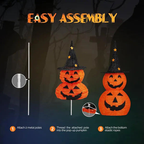 Collapsible Lighted Pumpkins 3 ft 2-Pack, Pop-Up Outdoor Hal - view 1