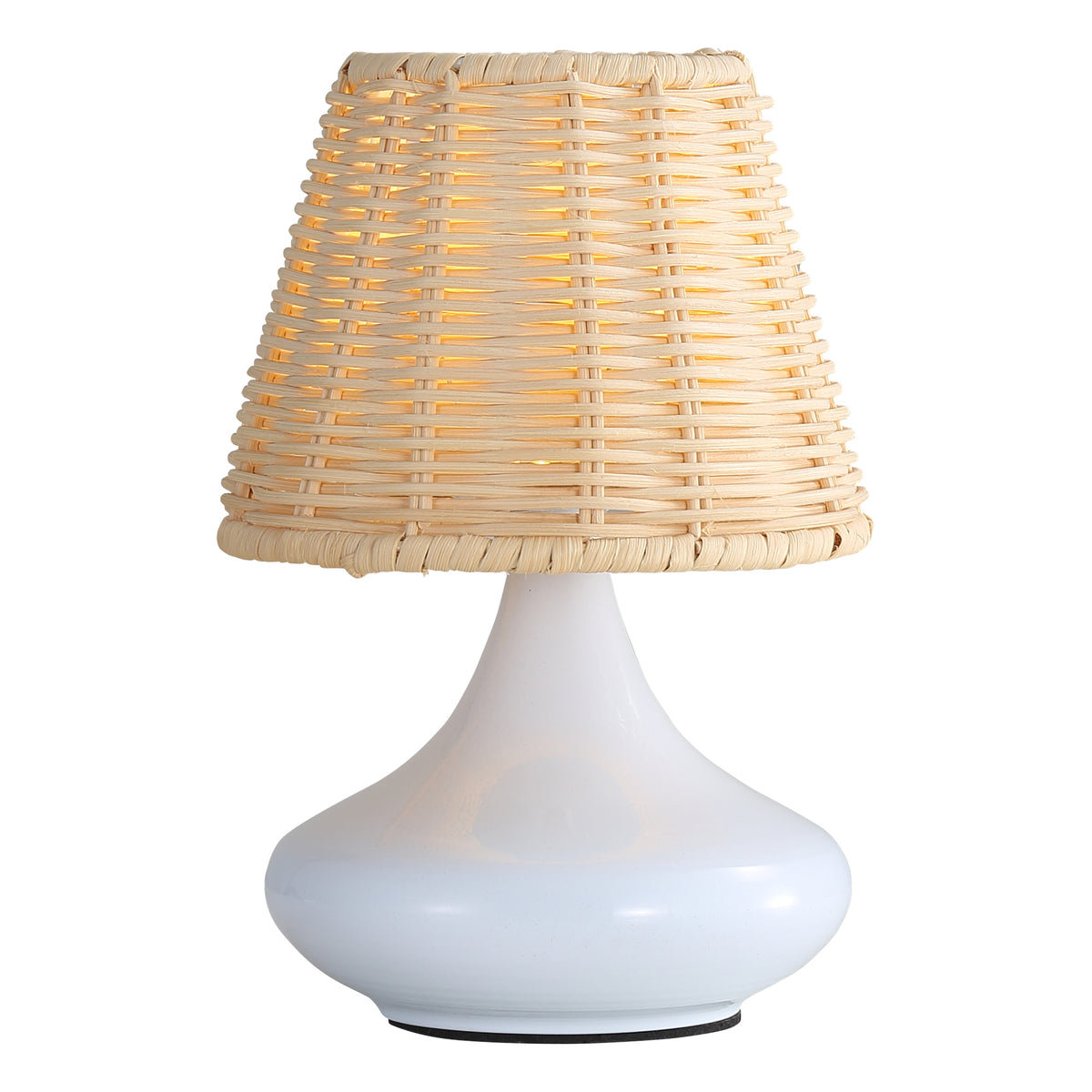 Woven Bamboo Table Lamp, Dimmable Boho Desk Lamp with Iron B - view 2