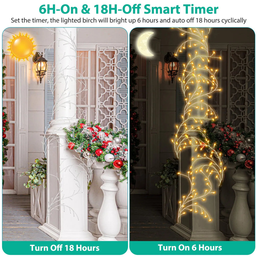 Lighted Birch Garland 7.9 ft 144 LED with Remote and Timer,  - view 4