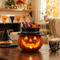 Light-Up Pumpkin Candy Bowl with Witch Hat, Halloween Tablet - view 1