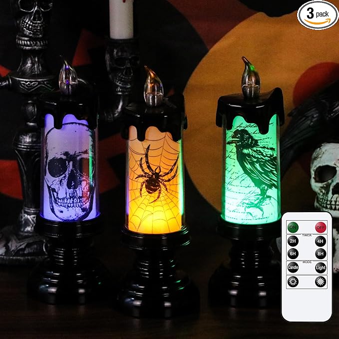Black Flameless LED Candles 3-Pack with Remote, Skull and Sp - view 2