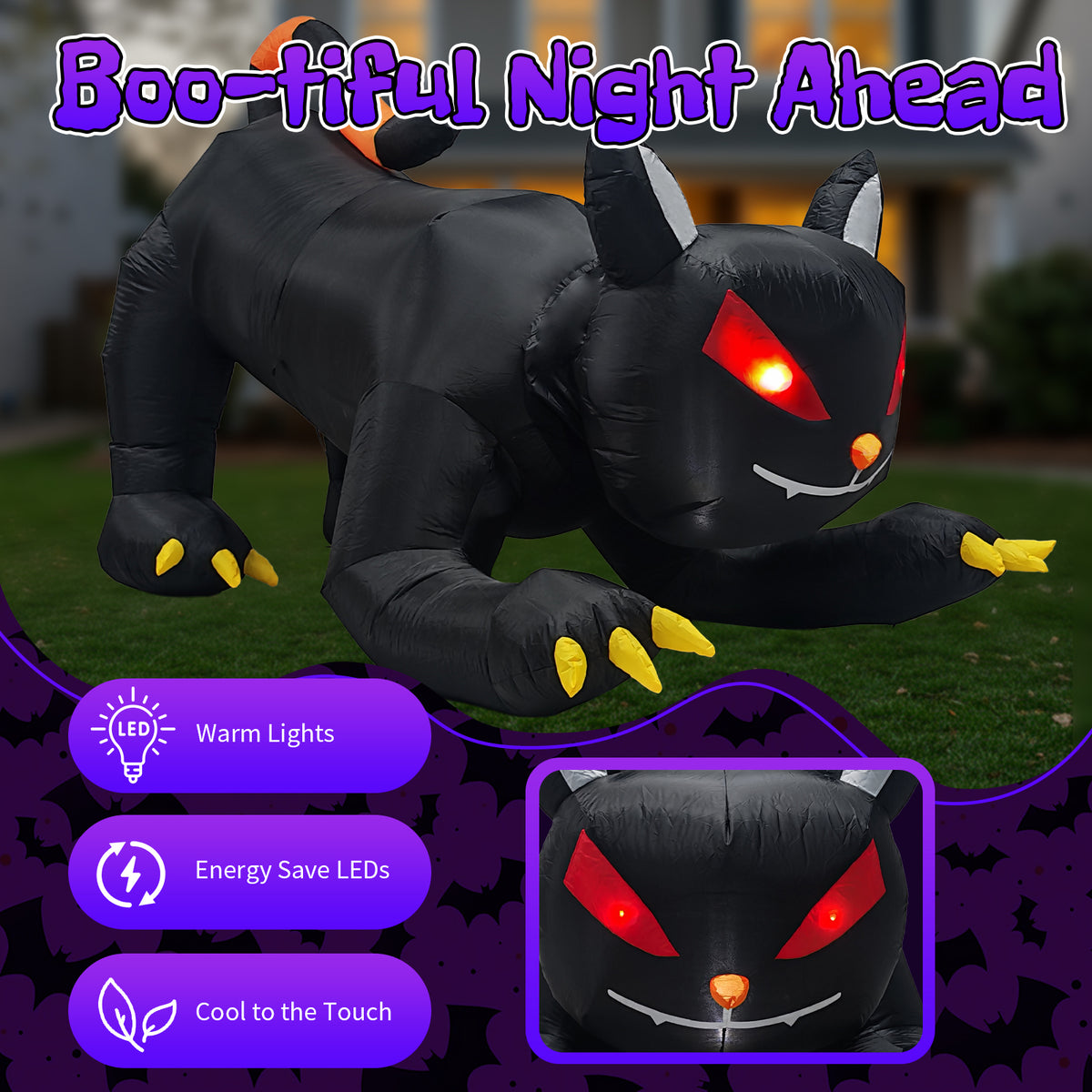 6.5 ft Animated Inflatable Black Cat with Moving Head, Hallo - view 5
