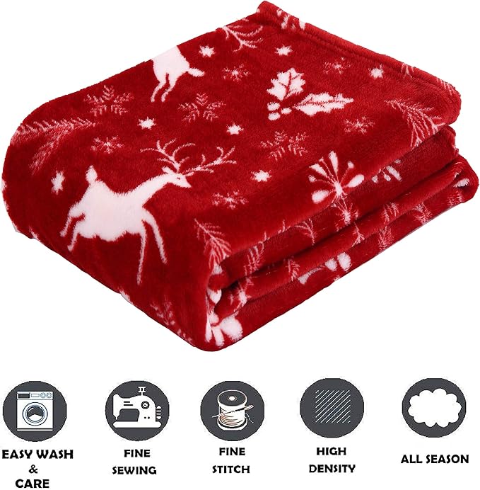 Velvet Reindeer Christmas Fleece Blanket 50x60 in, Soft Holi - view 4