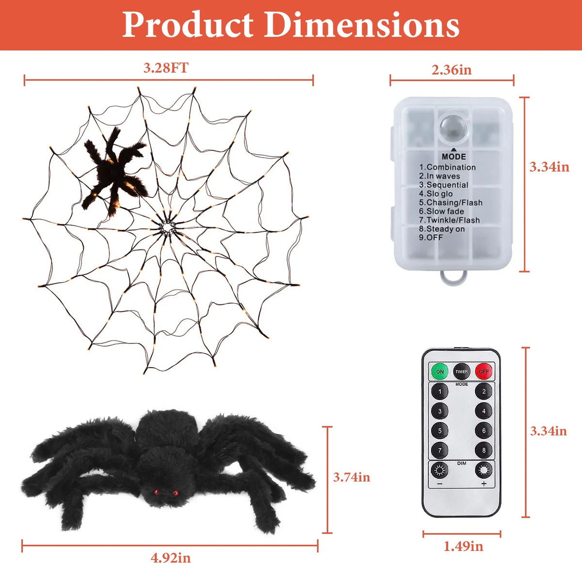 Halloween Spider Web Light 3.28 ft, 70 LED with Furry Spider - view 4
